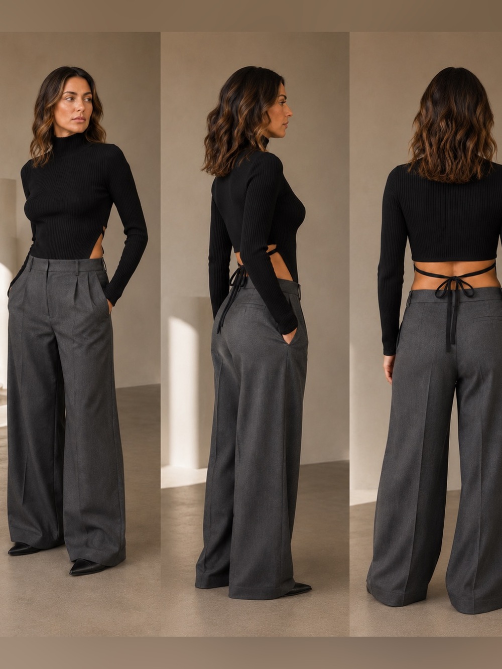 NWOT ARITZIA BABATON BLACK RIBBED BELTED CROPPED SEXY TIE BACK SWEATER XS